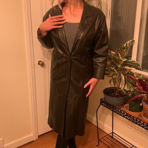 Vintage 70s Leather Trench Coat - Picture 1 of 4
